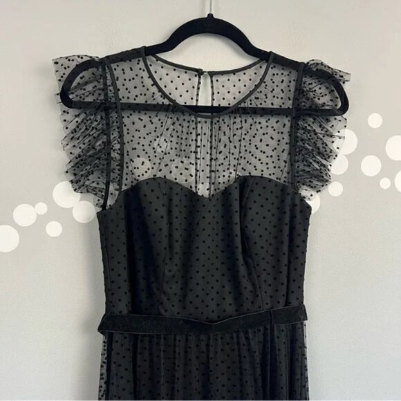 Jason Wu Black Illusion Dot Mesh Midi Dress Size 6 Sweatheart Bodice - Picture 4 of 12